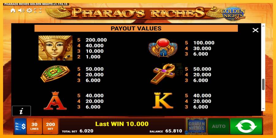 Pharaos Riches Golden Nights machine à sous pour de largent, image 6