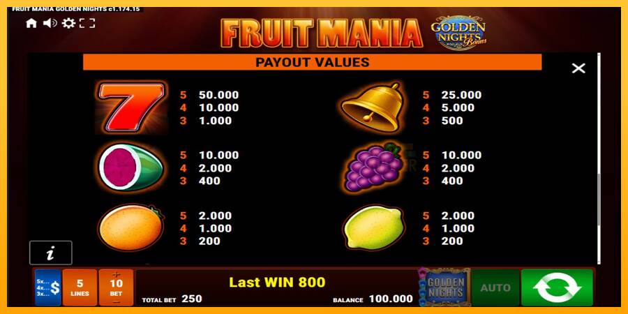 Fruit Mania Golden Nights machine à sous pour de largent, image 7