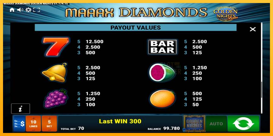 Maaax Diamonds Golden Nights machine à sous pour de largent, image 7