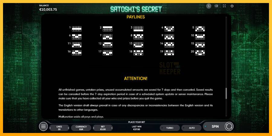 Satoshi’s Secret machine à sous pour de largent, image 7